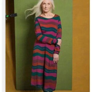 Swedish Gudrun Sjoden colorful wave stripe long sleeve midi dress size S